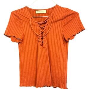 URBAN OUTFITTERSxPROJECT SOCIAL T Women’s Lace Up V-neck crop tshirt orange-Sz M